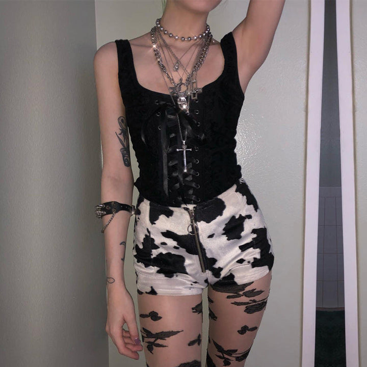 Women's Corset Top with Ruffle Details and Satin Ribbons Lune London