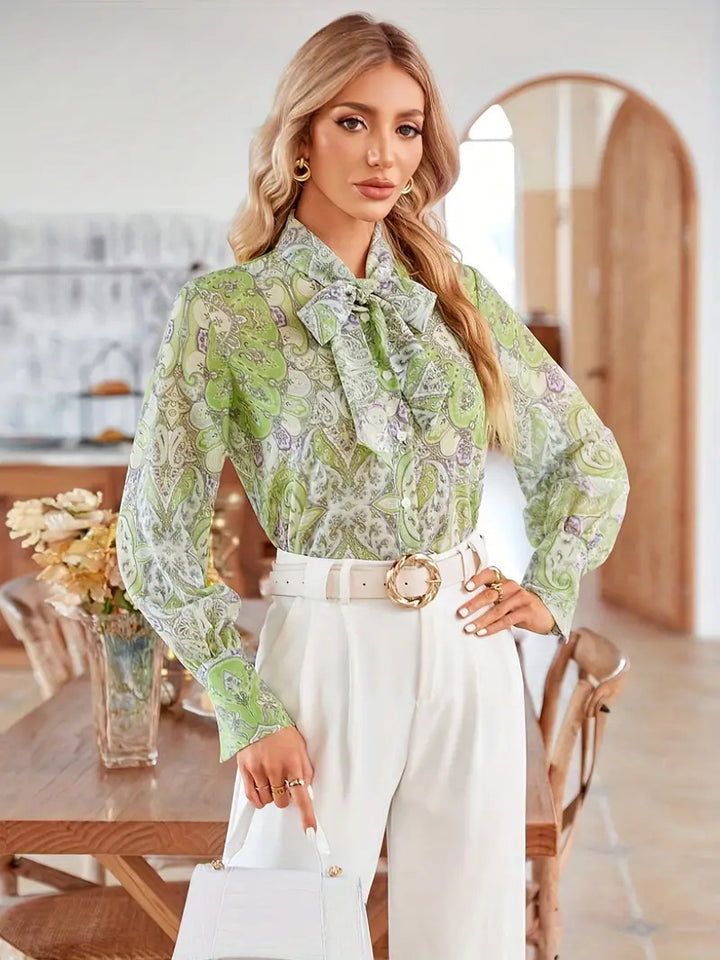 Blouse for women with tie collar and floral pattern Lune London