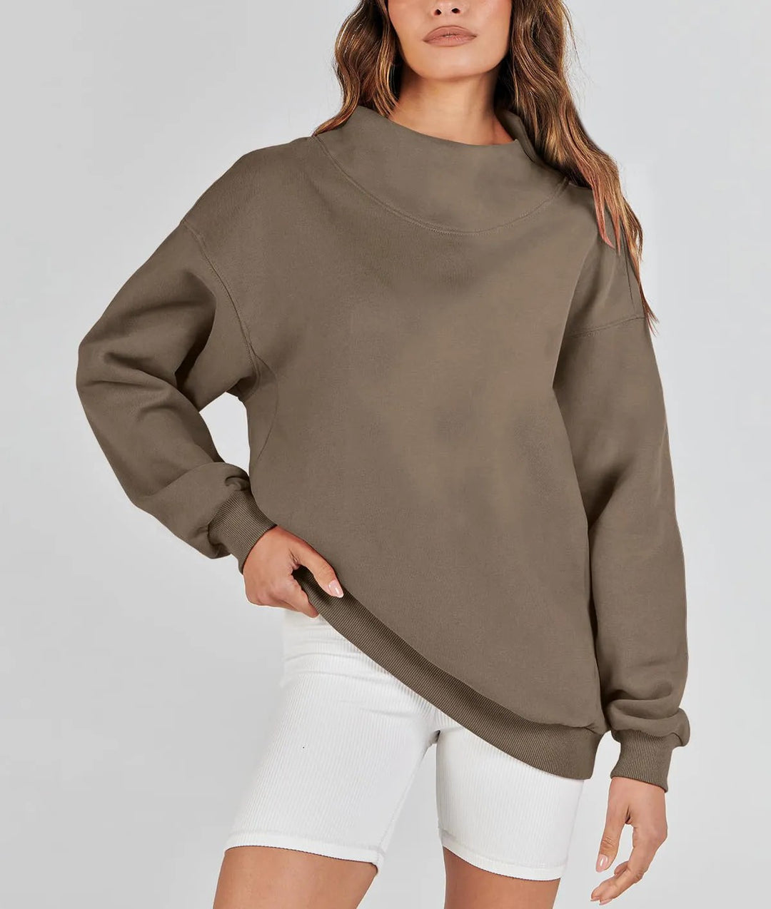Ladies Comfortable Oversized Sweater with Chic High Collar and Style