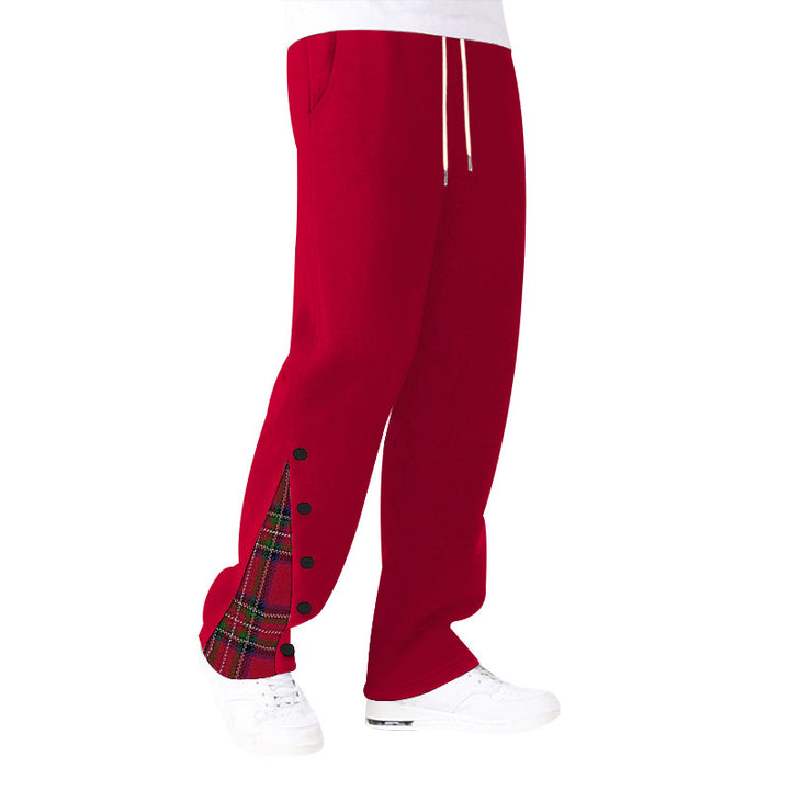 Men's comfortable casual pants with side button details and combined plaid pattern Lune London