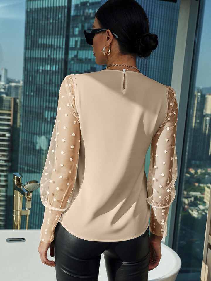 Ladies' blouse with transparent puff sleeves and polka dots Lune London
