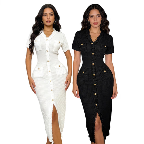 Women's elegant wrap dress with pockets and button details Lune London