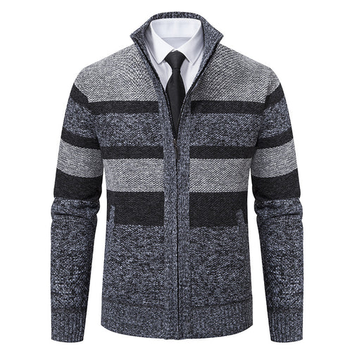 Men's knit jacket with stand-up collar and modern striped pattern Lune London