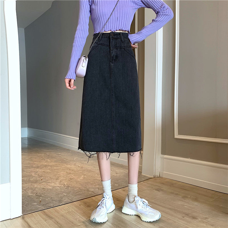 Jupe en denim midi pour dames avec ourlet irrégulier Chic & Stil