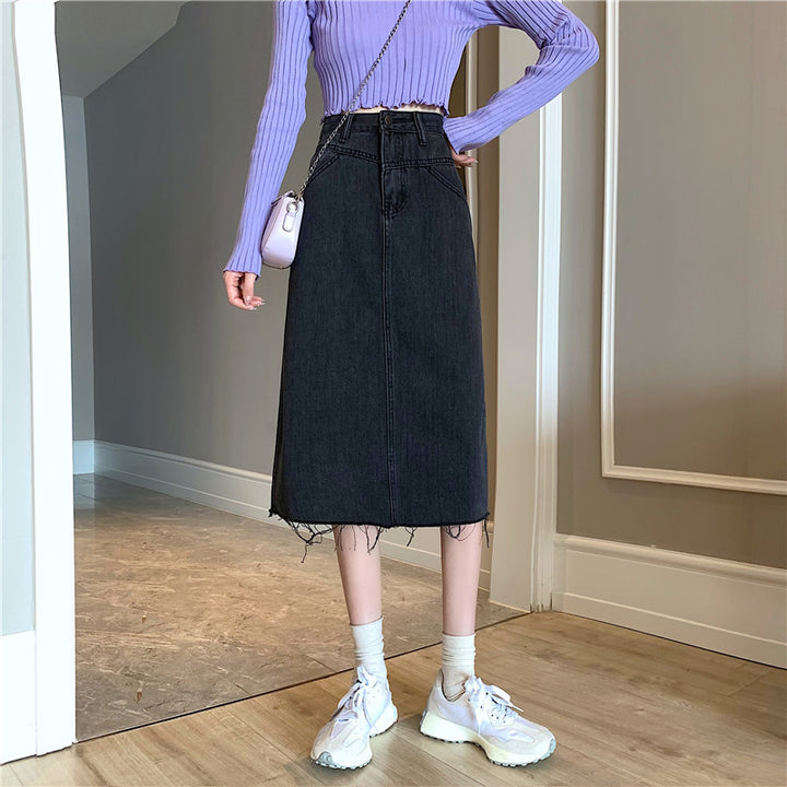 Jupe en denim midi pour dames avec ourlet irrégulier Chic & Stil