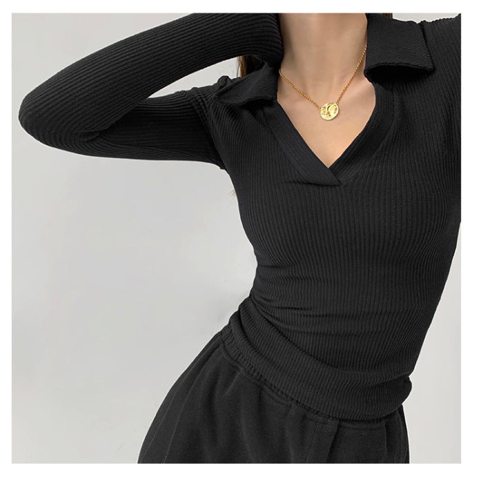 Women's Long Sleeve Top with V-Neck and Ribbed Texture Chic & Stil