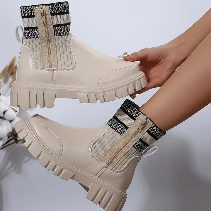Women's Biker Boots with Elastic Knit Cuff and Sturdy Profile Lune London