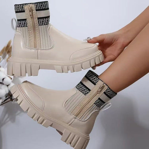 Women's Biker Boots with Elastic Knit Cuff and Sturdy Profile Lune London