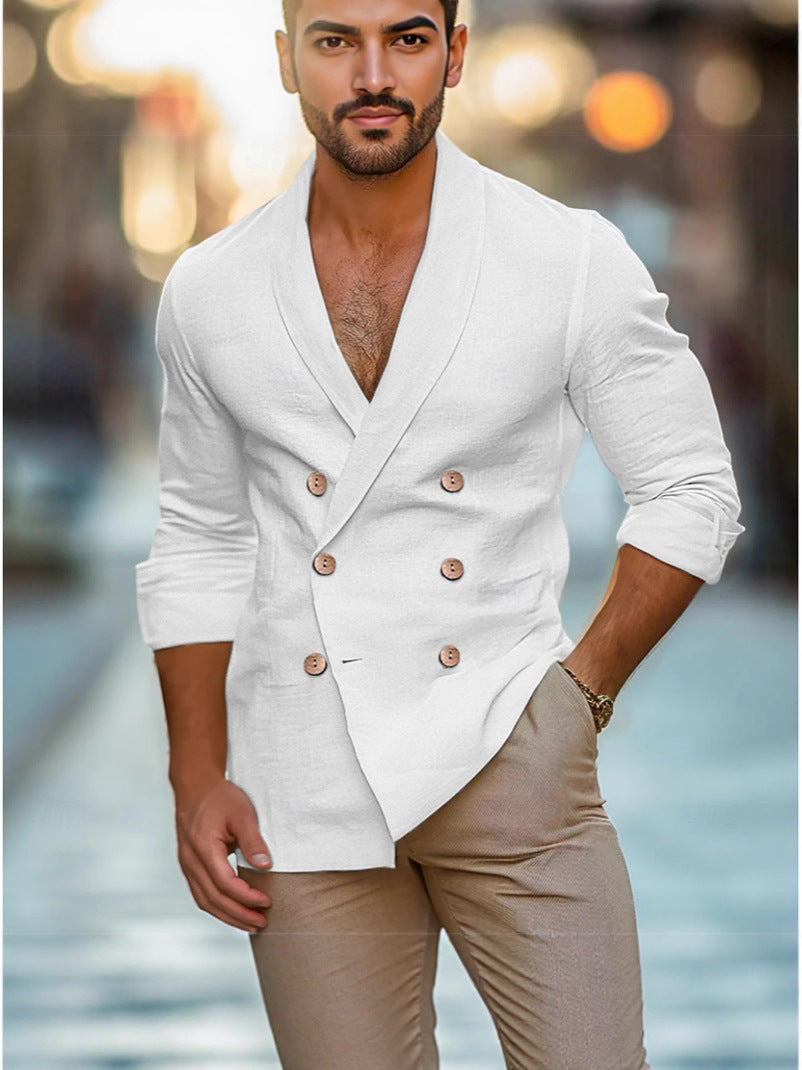 Elegant linen blazer for men with modern fit and double-breasted Lune London