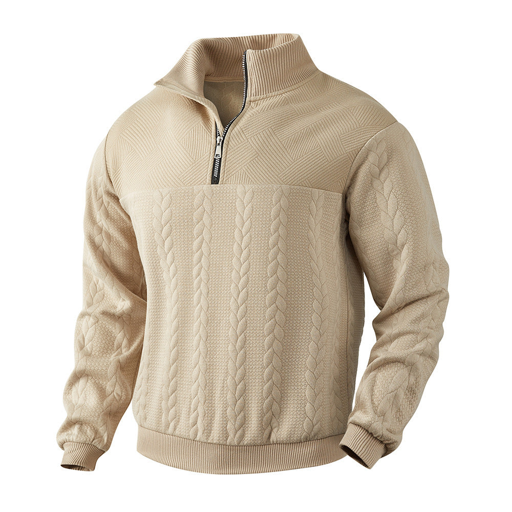 Men's elegant knitted sweater with half-closed zipper and textured design Chic and style