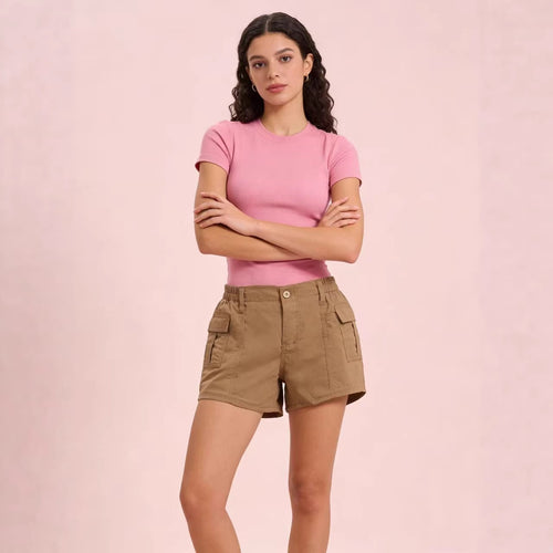 Women's cargo shorts with functional side pockets and elastic waistband Lune London