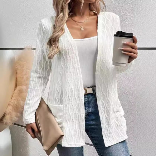 Women's knitted jacket with a refined wave pattern and practical pockets Lune London