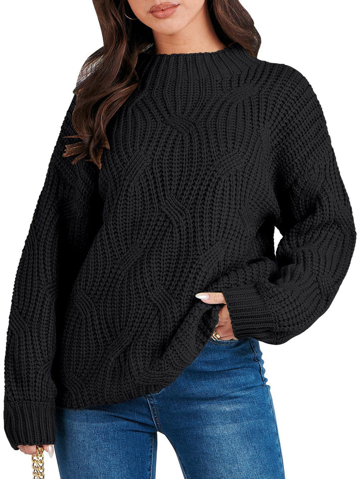 Ladies oversized knit sweater with extravagant wave pattern and high collar Lune London