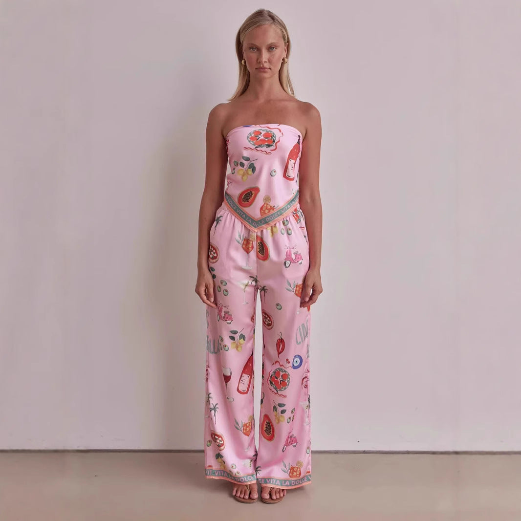 Women's jumpsuit with playful tropical patterns and elastic top Lune London