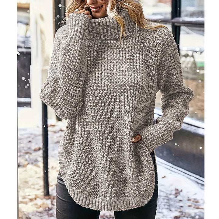 Pull en tricot épais pour femmes avec col haut et poches latérales Chic & Stil