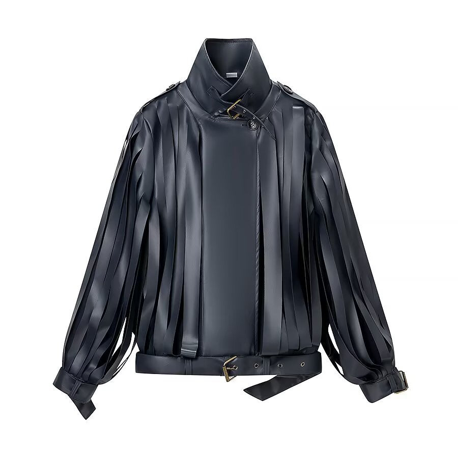 Veste de navigation brillante pour femmes avec des détails frangés et une ceinture pratique Chic & Stil