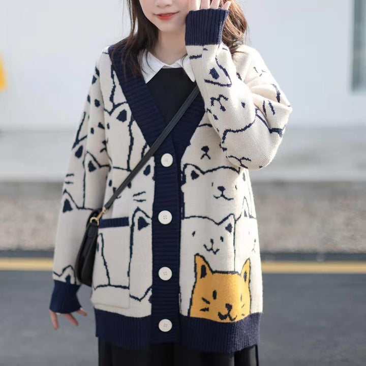 Lune London women's knitted jacket with cat pattern