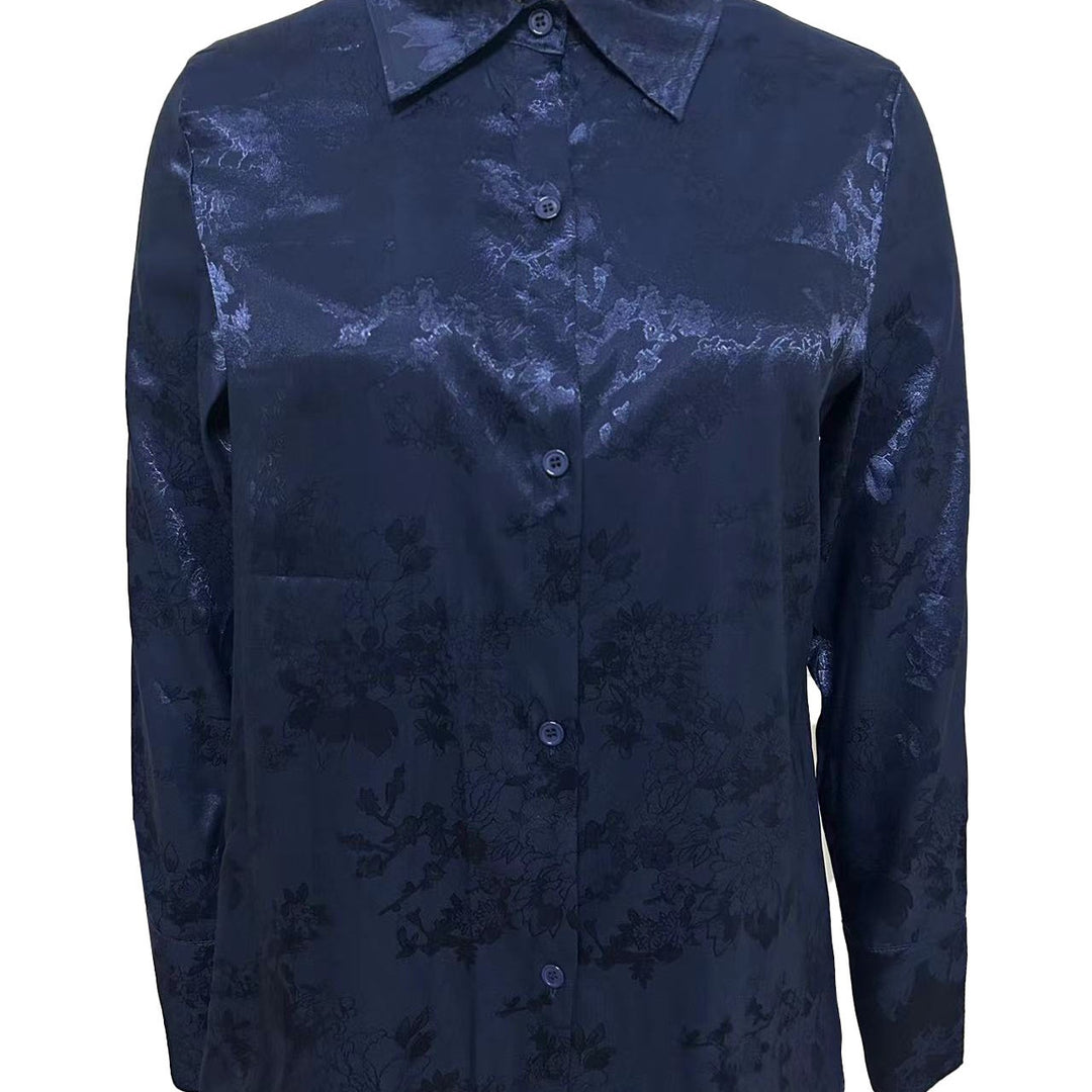 Ladies Elegant satin blouse with floral pattern Lune London