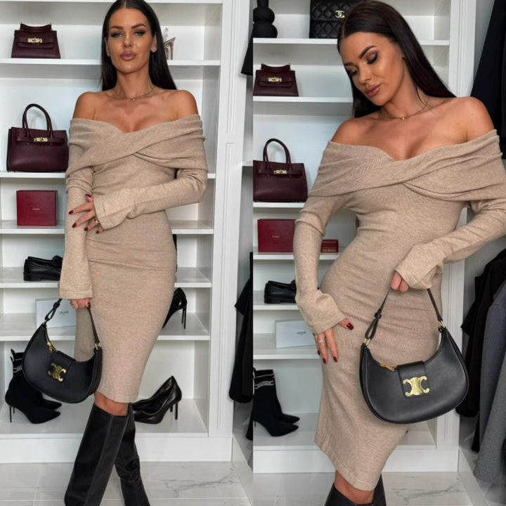 Lune London off-shoulder knit midi dress for women