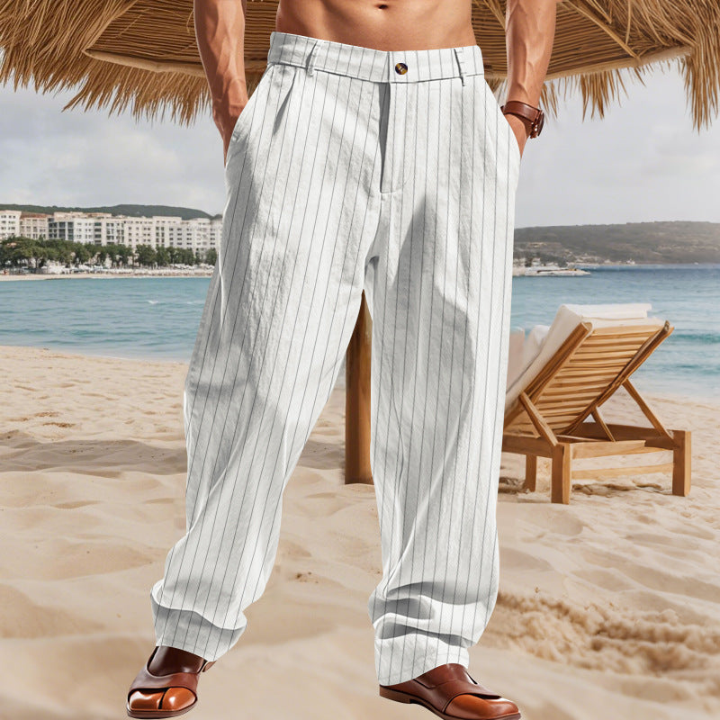 Casual beach pants for men with a comfortable fit and a stylish striped pattern Lune London