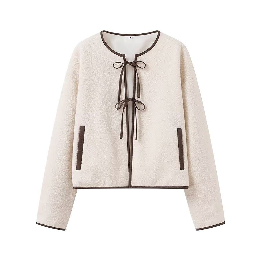 Short fleece jacket for ladies with decorative drawstring and side pockets Lune London