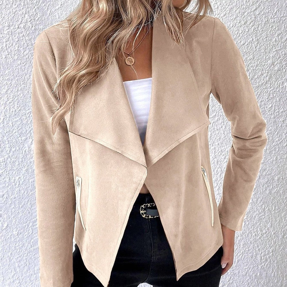 Ladies elegant short blazer with asymmetric cut and zipped pockets Lune London