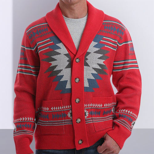Men's knitted jacket with a modern geometric pattern and practical pockets Lune London