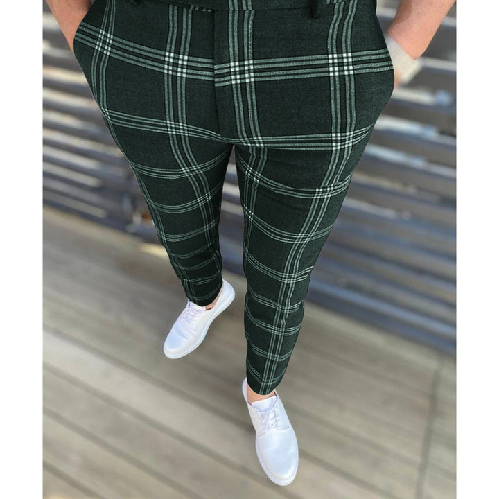Elegant carrot pants for men with textured check pattern Lune London
