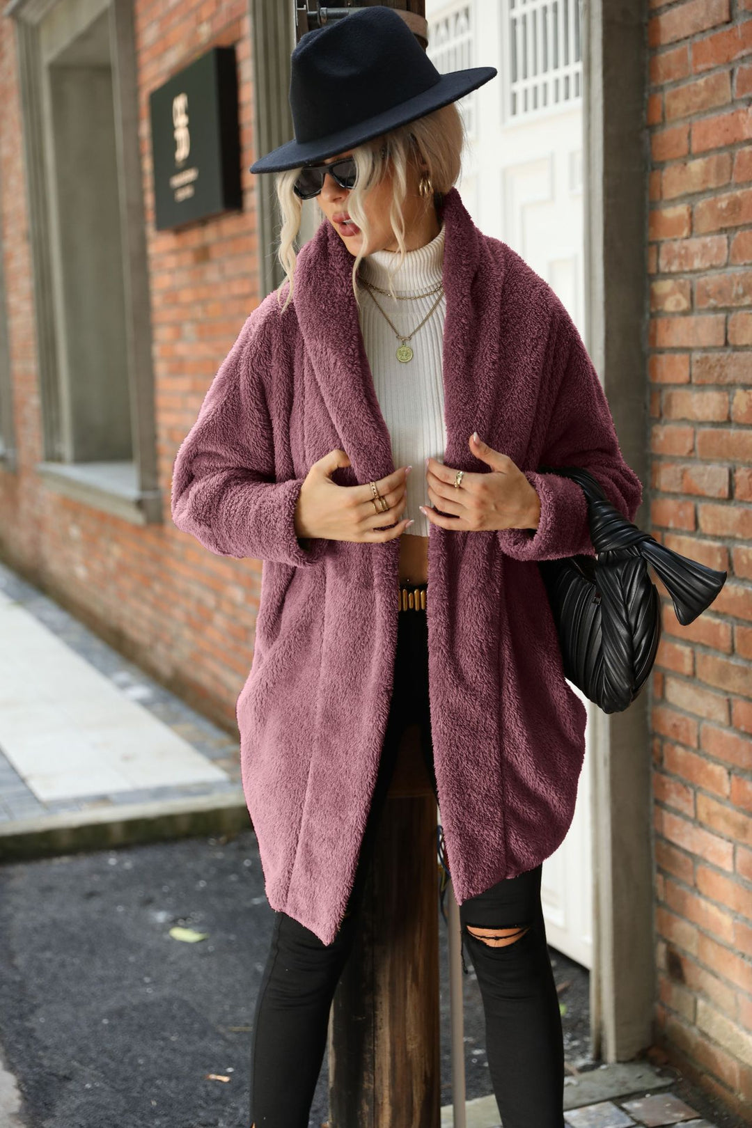 Ladies Oversized Cozy Plush Coat with Large Collar Lune London