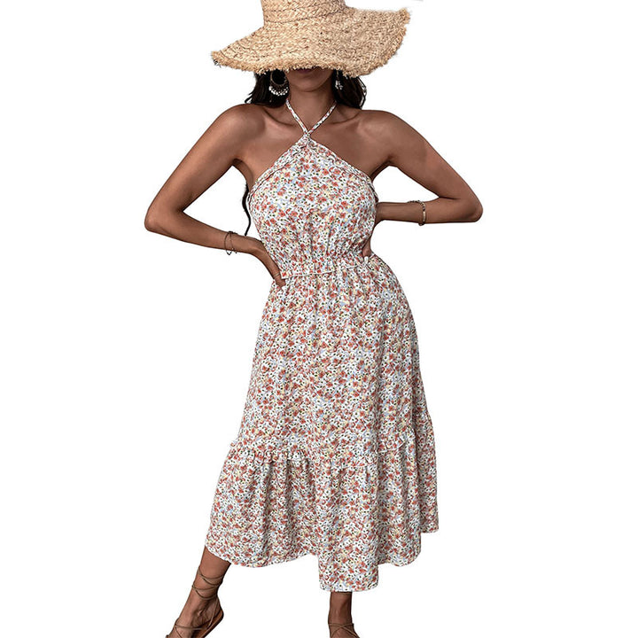 Floral maxi dress for women with elegantly tied neckline Lune London