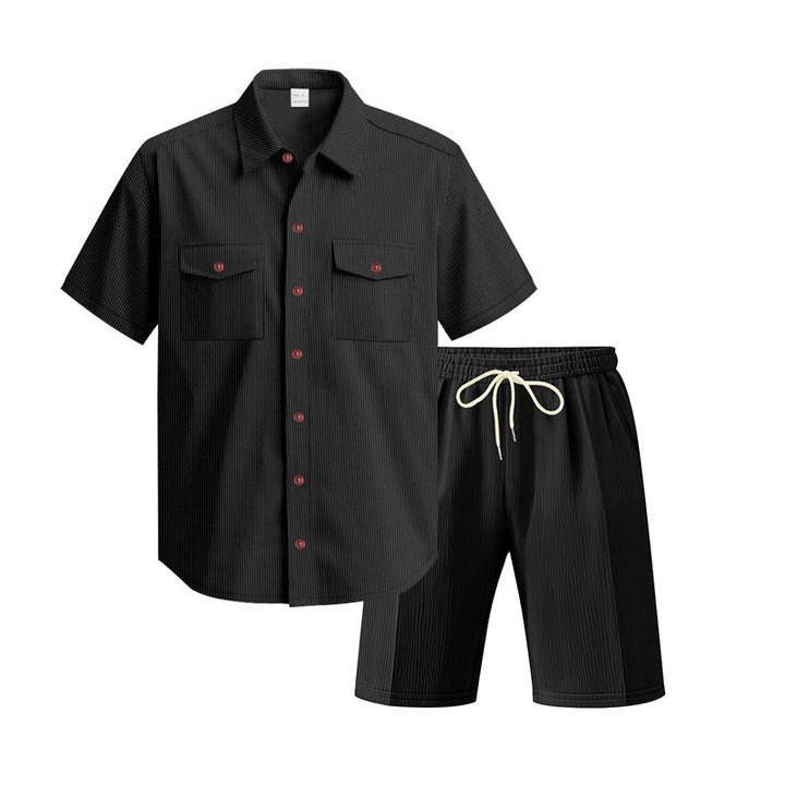 Casual men's outfit with textured top and shorts Lune London