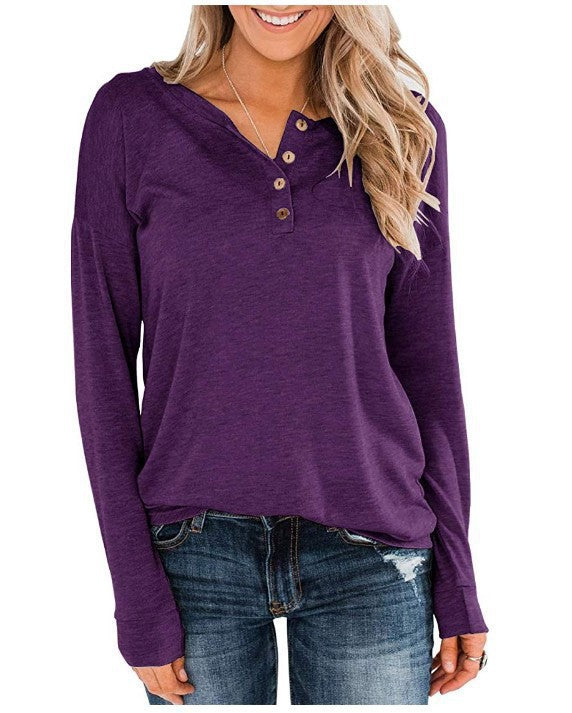 Women’S Fashionable Long Sleeve Henley Shirt with Button Placket Lune London