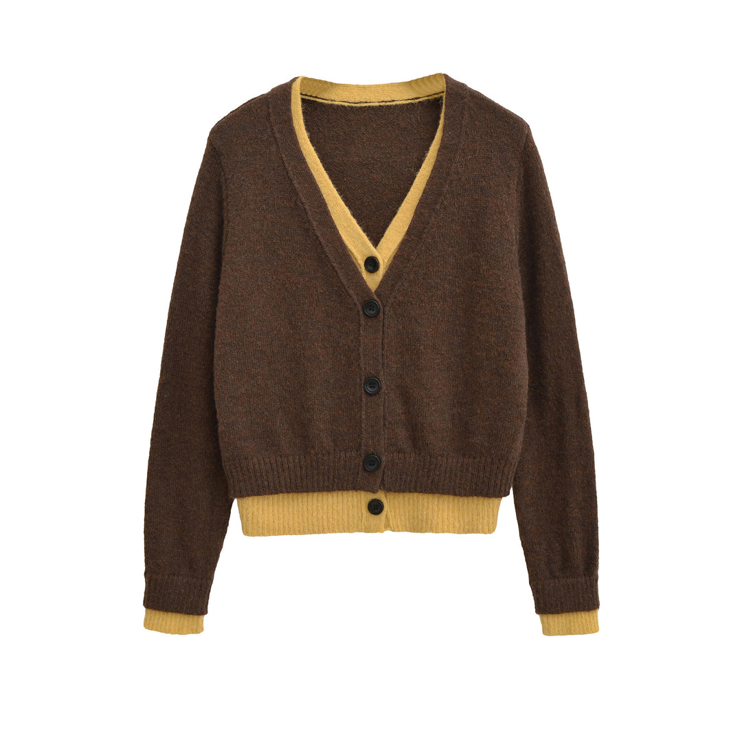 Elegant sweater for women with a deep V-neck and decorative buttons Lune London