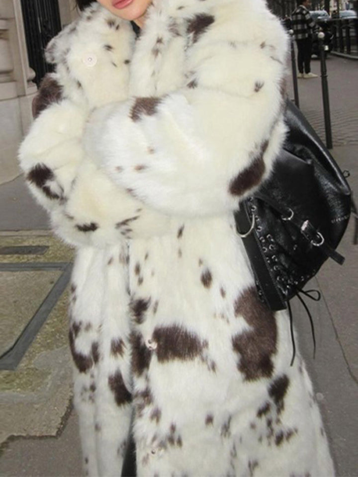 Luxury faux fur jacket for women with a striking animal print Lune London