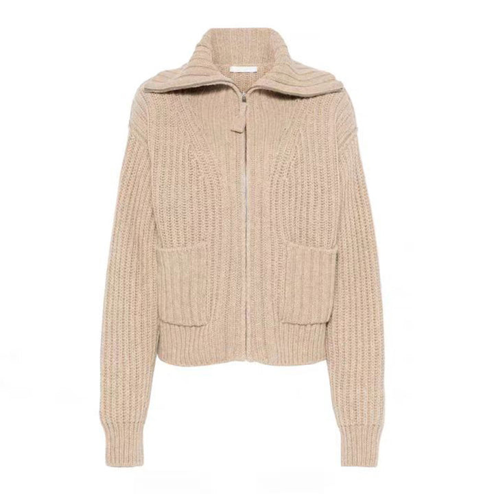 Pull en maille épaisse à la mode pour femmes avec col montant et poches pratiques Chic & Stil