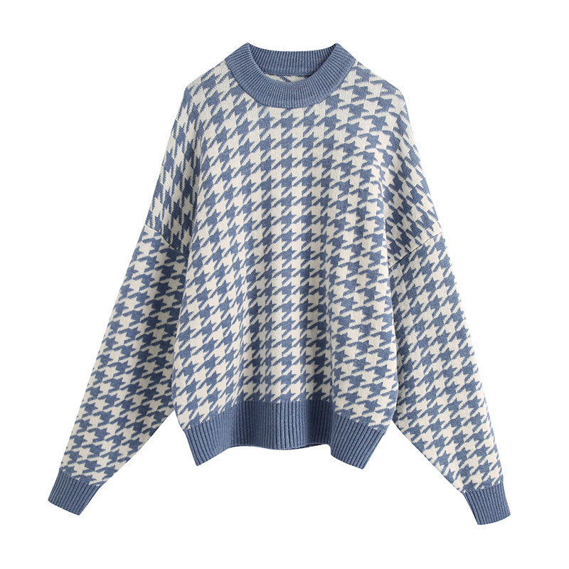 Pull en tricot surdimensionné pour femmes avec un motif pied-de-poule moderne et une coupe décontractée Chic & Stil