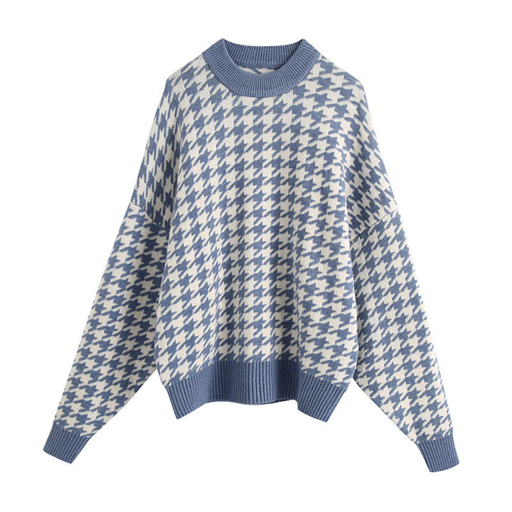 Pull en tricot surdimensionné pour femmes avec un motif pied-de-poule moderne et une coupe décontractée Chic & Stil