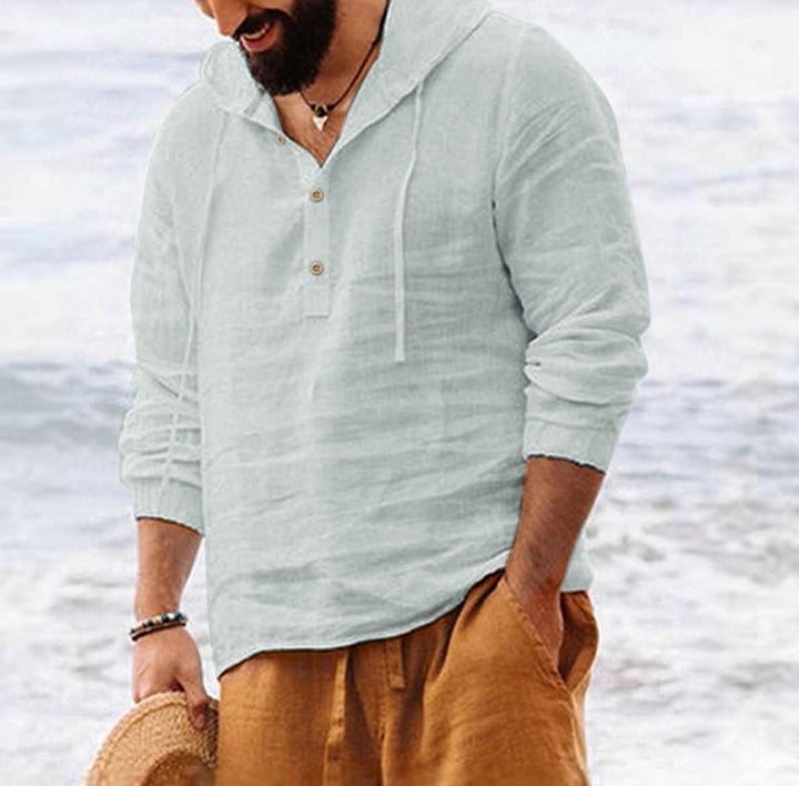 Men's linen hoodie with button placket and relaxed fit Lune London