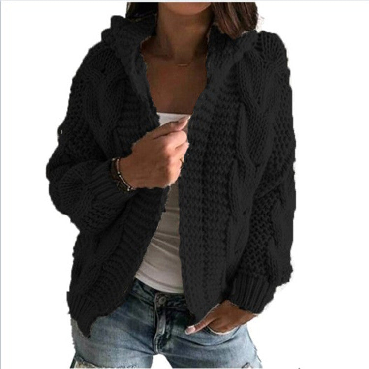Ladies chunky knit cardigan with open collar and voluminous sleeves Lune London
