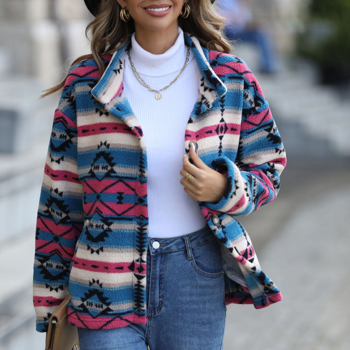 Women's fleece jacket with attractive geometric patterns and practical pockets Lune London