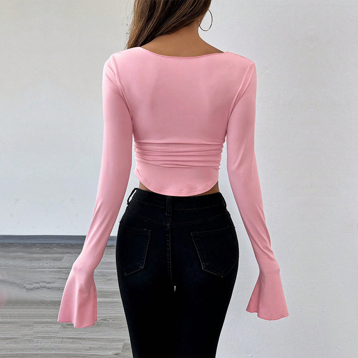 Chemise pour femmes à manches longues avec col montant à la mode et découpe élégante Chic & Stil