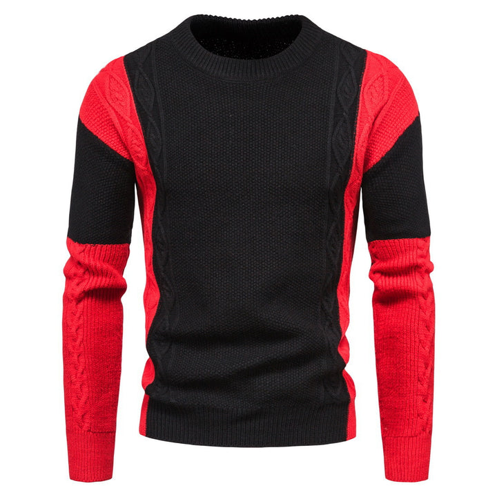 Elegant knit sweater for men with creative colorful details and a chic cable pattern.