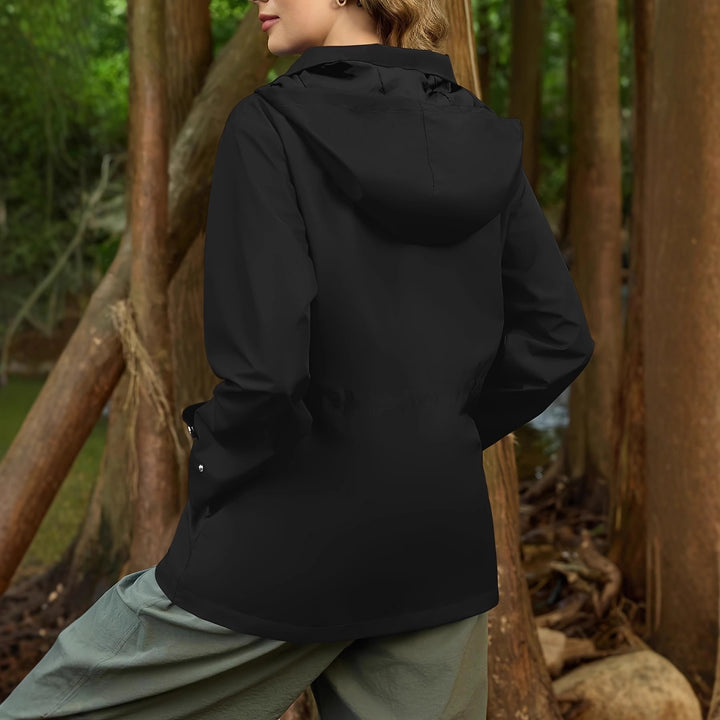 Functional practical jacket for women with adjustable waist and hood Lune London