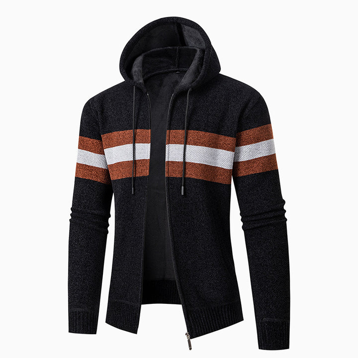 Casual knit jacket for men with hood and contrast stripes Lune London