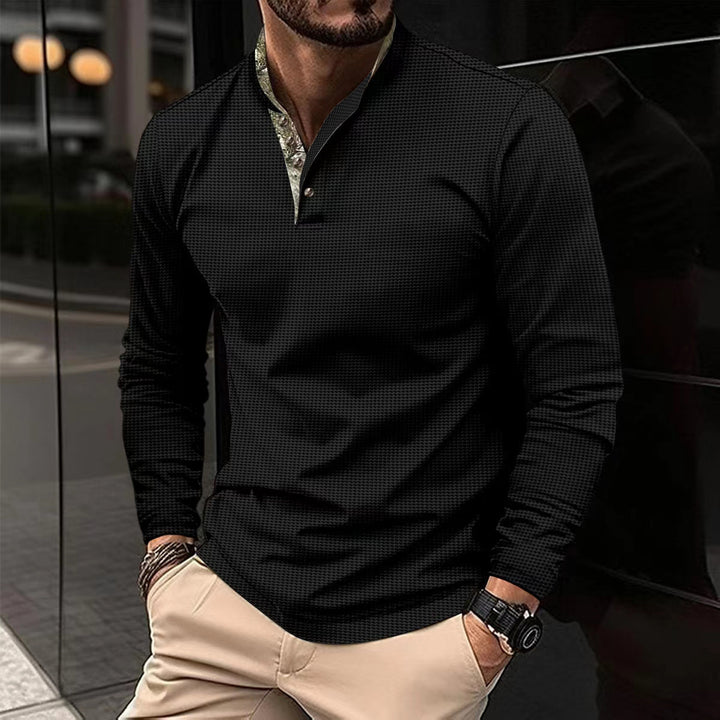Men's long sleeve shirt with a modern stand collar and a subtle checked pattern Lune London