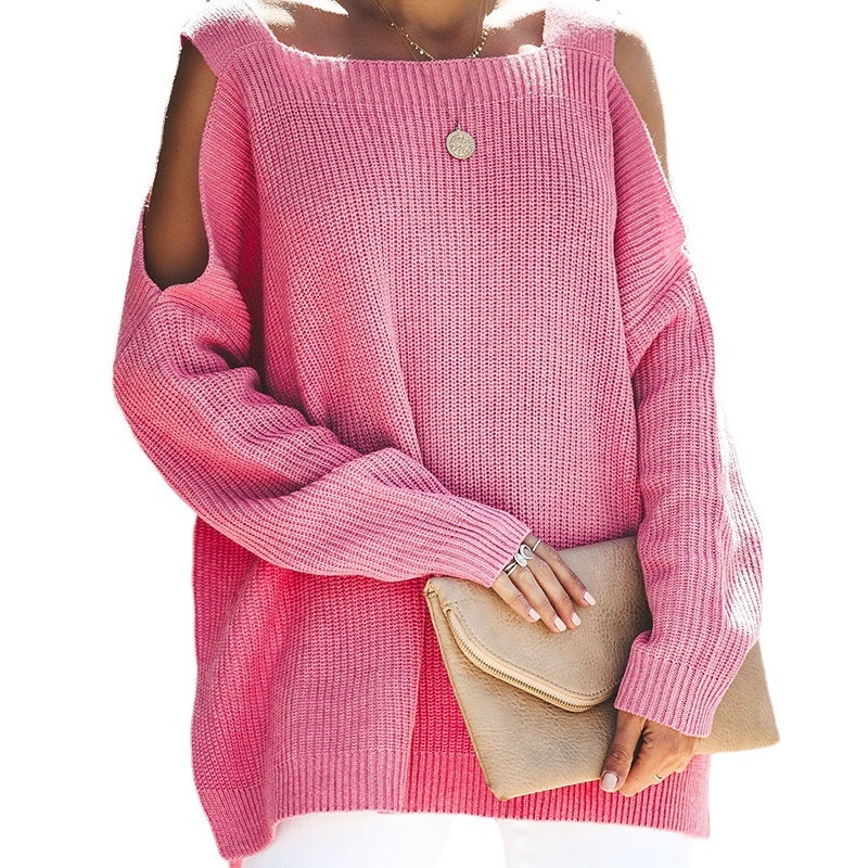 Knitted sweater for women with asymmetrical neckline and casual cut-out design Lune London