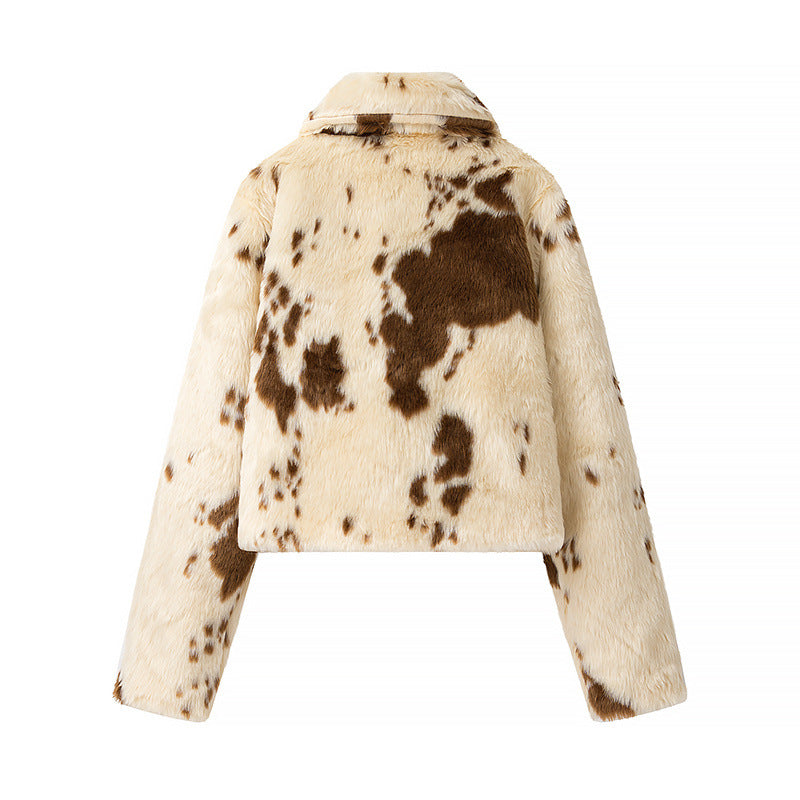 Faux fur animal print jacket for women with elegant collar Lune London