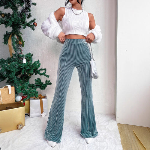 Women Elegant and Comfortable Satin Pants with Vertical Stripes Lune London