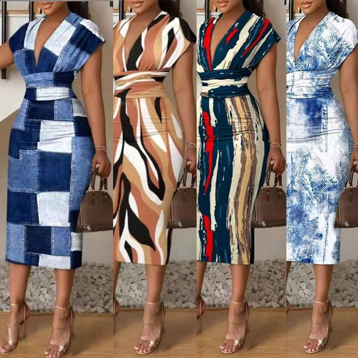 Chic and Style Women's Patchwork Denim Midi Dress