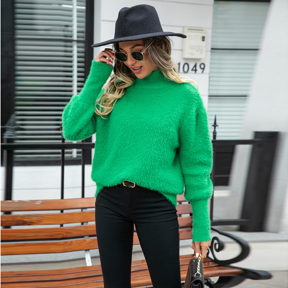 Pull confortable à col montant pour femmes avec des manches volumineuses Chic & Stil
